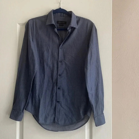 Zara Man slim fit button down Long sleeved Cotton Blue and white Men’s Size M - Picture 2 of 10